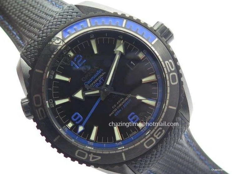 0317 Unique Planet Ocean 45mm Real Ceramic Blue BP-Maker Best Edition Black Dial On Nylon Rubber Strap A 8184